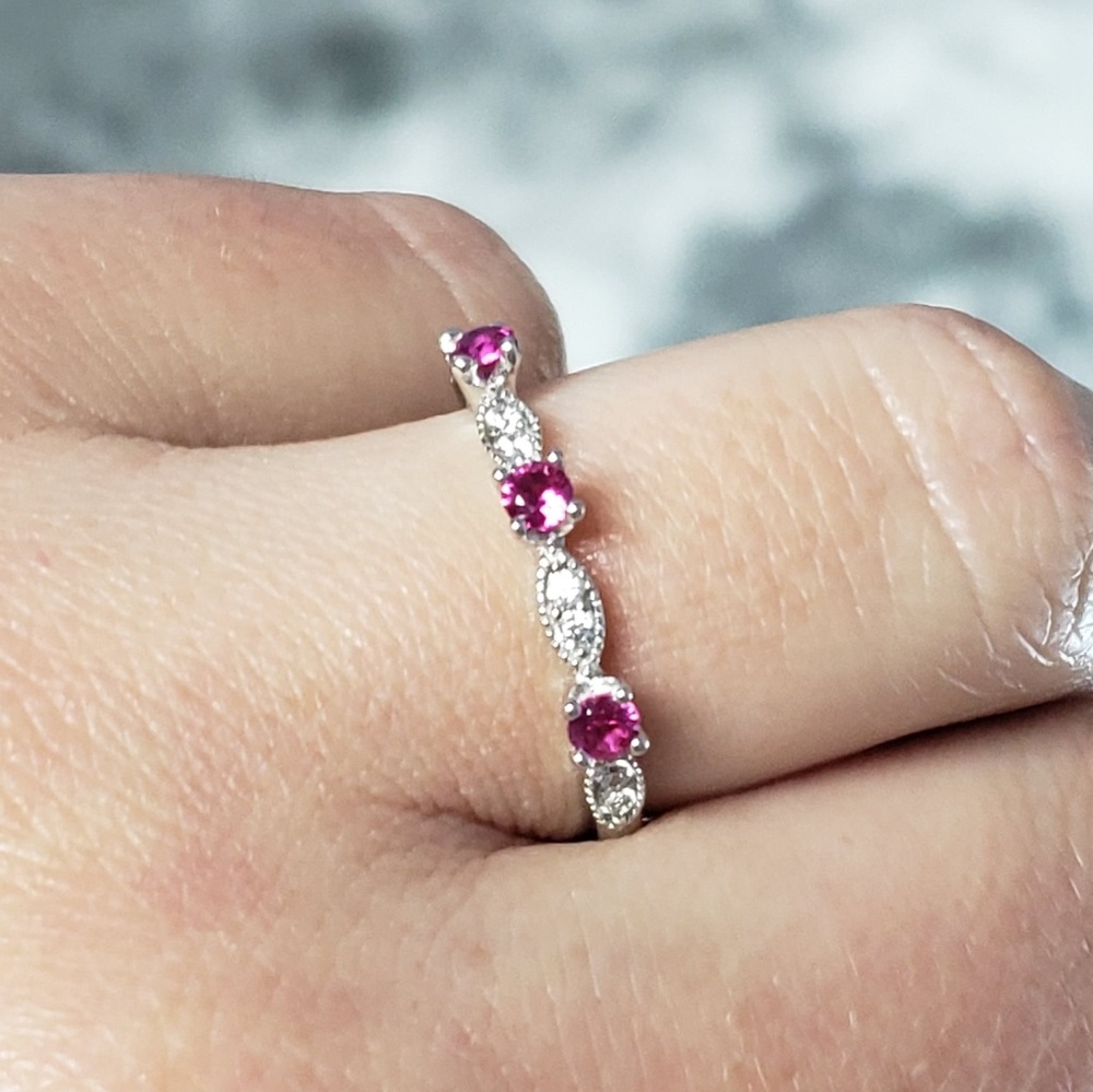 925 Silver Stackable Round Created Ruby Gift - Picture 8 of 8